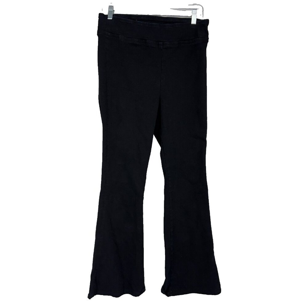 Frame Women 2 The Jet Set Flare Jeans Pull On Sheen Noir Black Stretch Denim